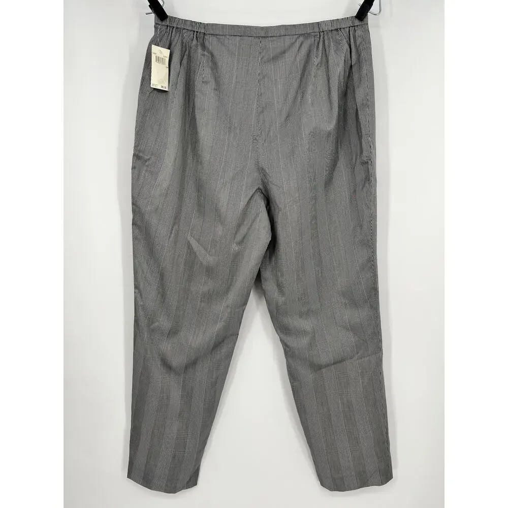 Vtg Tamotsu Women Trouser Pants Cotton Silk Blend 18W Black White Glen Plaid NEW